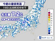 名古屋で最低気温が7.2　東海以西で今季一番の冷え込み