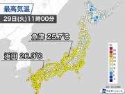 日本海側でフェーン現象発生　北陸や山陰で25以上の夏日に