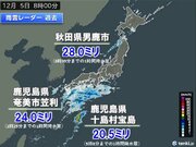 秋田県と鹿児島県で1時間に20ミリ以上の土砂降りの雨　秋田県男鹿市では12月1位
