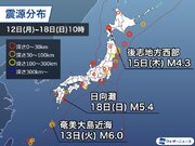 週刊地震情報 2022.12.18　北海道後志地方で震度3　黒松内低地断層帯の近く