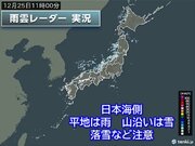 日本海側で雪や雨　夜にかけて雷を伴い強く降る所も　落雪や路面状況の悪化など注意