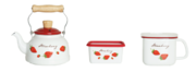100年使える、サステナブルなホーロー素材のキッチンウェア　いちごの赤とベースの白のコントラストが鮮やかな‘昭和レトロ’テイスト「ストロベリーシリーズ」13アイテム新発売
