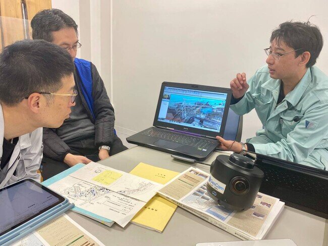 画像：(株)フォーム・プラスが輪島市役所と協力し、輪島市黒島地区における360度全方向3Dカメラを用いたマルチ3D測定を実施