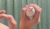 画像：白文鳥が飼い主さんが指で作る輪の中を次々にくぐっていく「無限かわいい」動画（＠shirobuncho35）