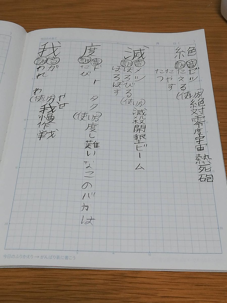 小学生が漢字の宿題で 滅殺開墾ビーム 駆逐してやる 好きなアニメのセリフを例文にした 痛ノート を生み出してしまう 19年9月3日 Biglobeニュース